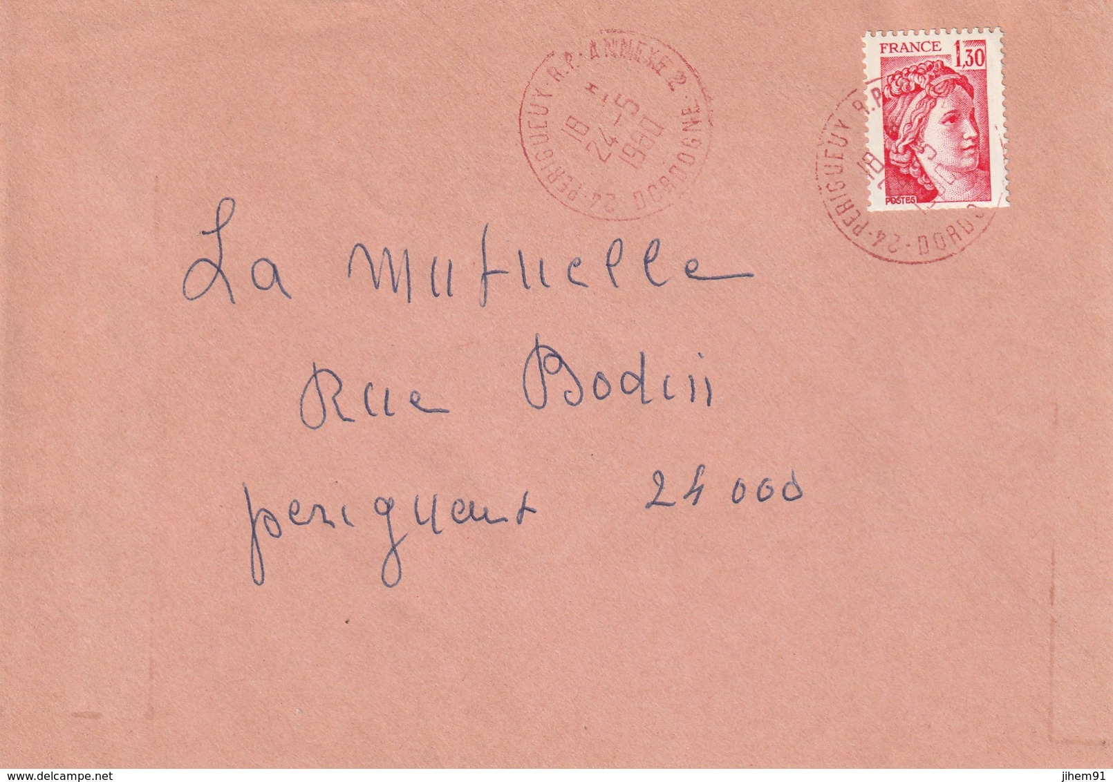 Lettre De "Périgueux R.P. Annexe 2" (Dordogne, 24) Du 24-05-1980 Pour Périgueux (Dordogne-24) - Manual Postmarks