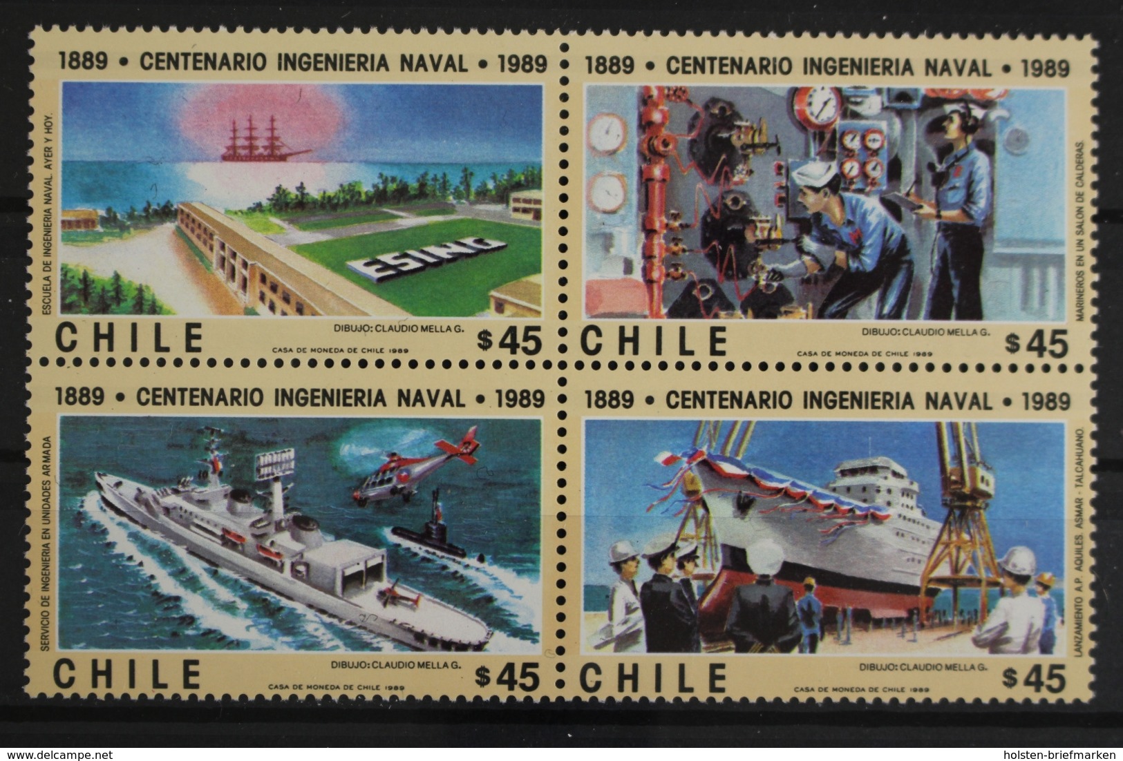 Chile, Schiffe, MiNr. 1302-1305, Viererblock, Postfrisch / MNH - Chili