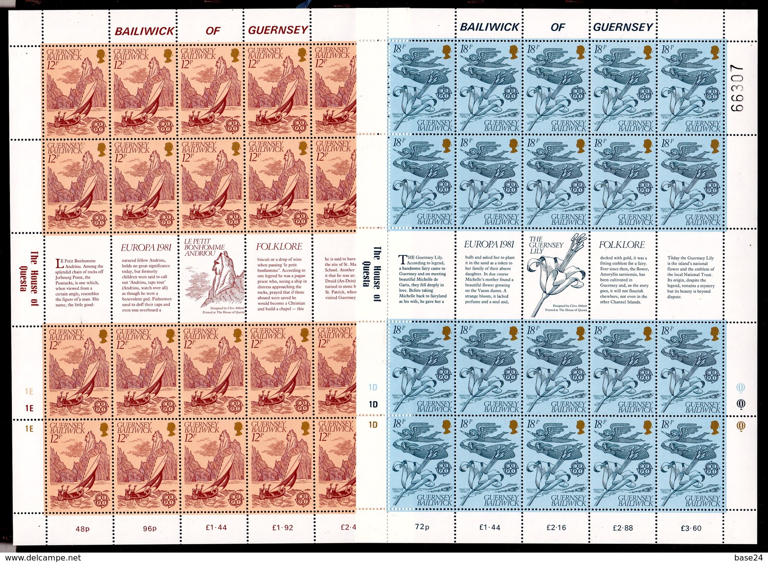 1981 Guernsey EUROPA CEPT EUROPE 20 Serie Di 2v. In Minifoglio MNH** 2 Minisheets - 1981