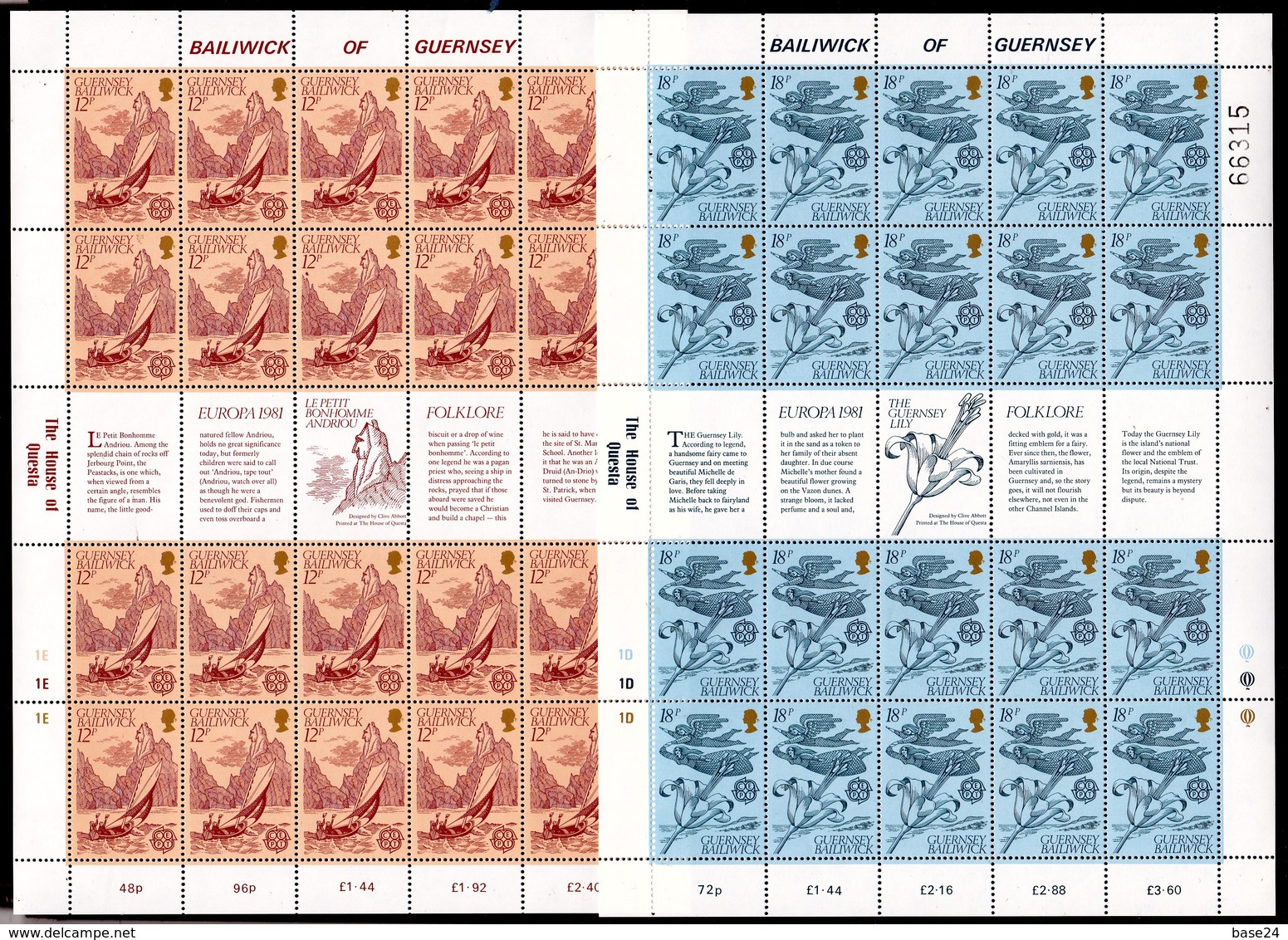 1981 Guernsey EUROPA CEPT EUROPE 20 Serie Di 2v. In Minifoglio MNH** 2 Minisheets - 1981