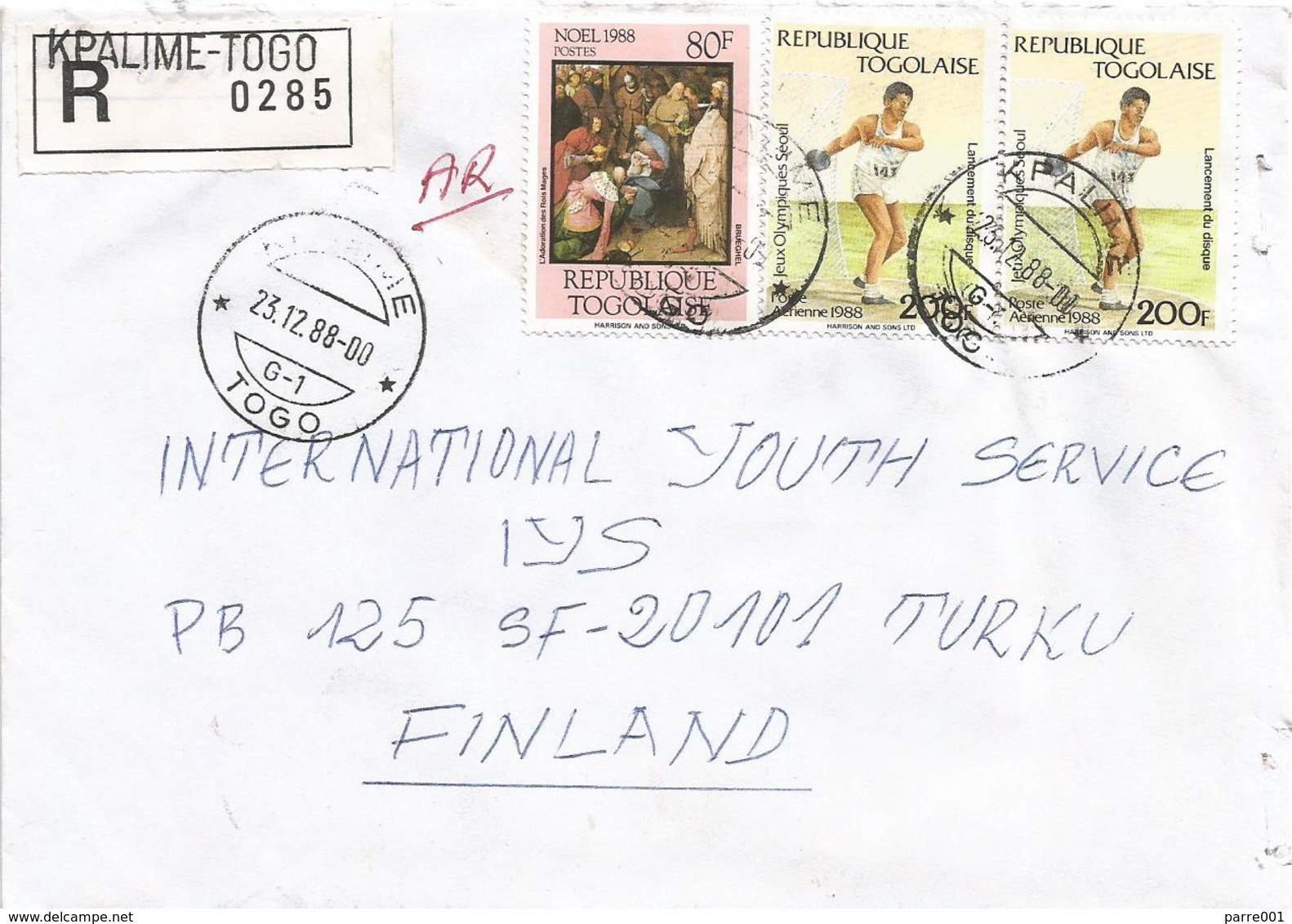 Togo 1988 Kpalime G-1 Disc Painter Breughel Three Kings Adoration Advice Of Receipt AR Registered Cover - Togo (1960-...)