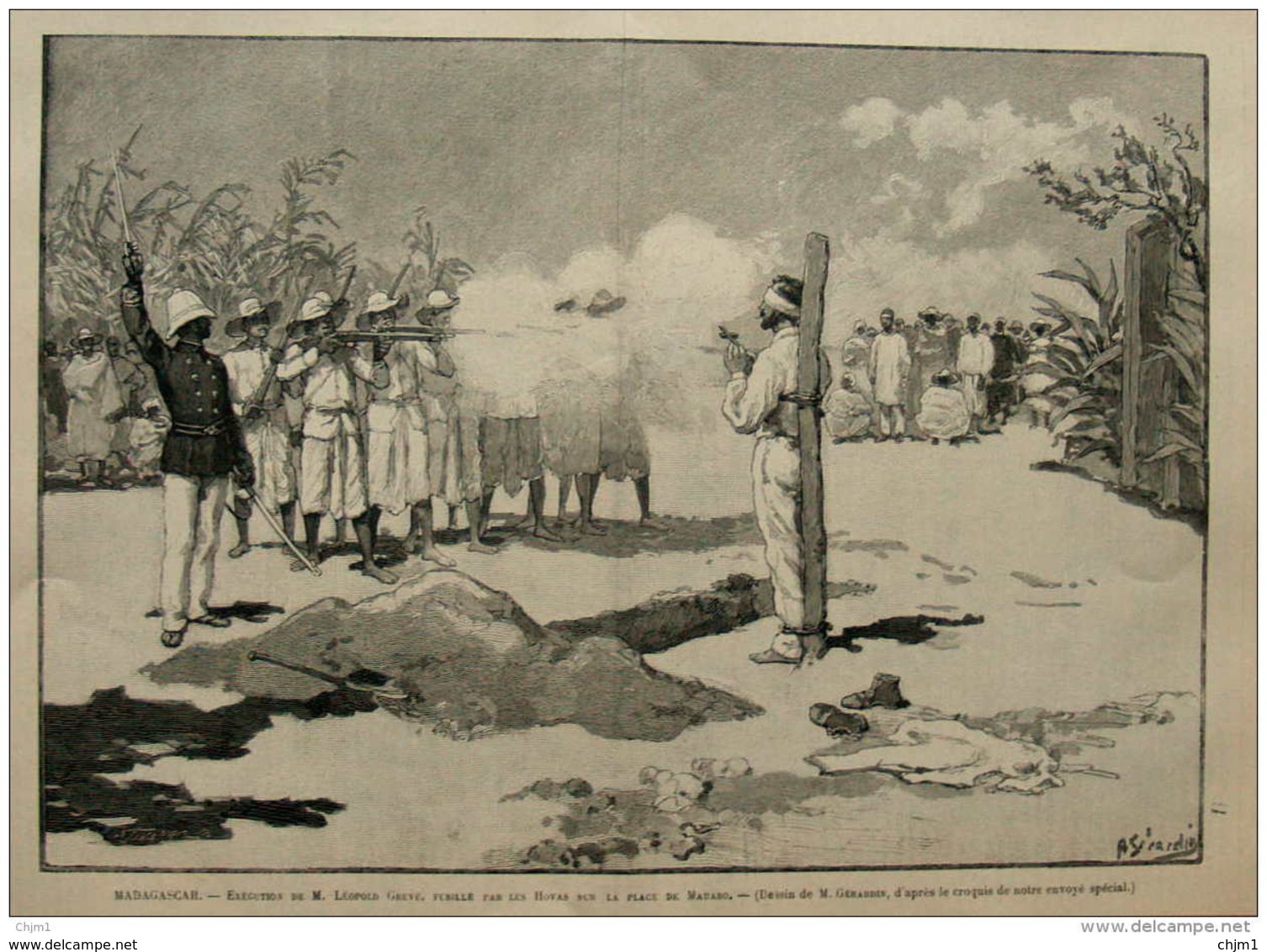 Madagascar - Exécution De M. Leopold Greve, Fusillé Par Les Hovas Sur Le Place De Mahabo - Page Original 1895 - Documents Historiques