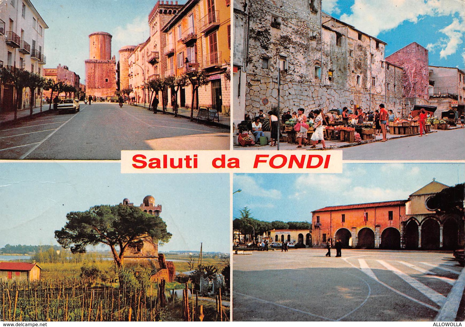 4695" SALUTI DA FONDI " 4 VEDUTE-ANIMATA-CART. ILL. POST. OR. NON SPED. - Saluti Da.../ Gruss Aus...