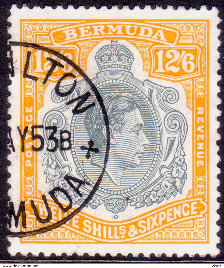 BERMUDA 1950 SG #120e 12sh6d Perf.13 Used Grey And Pale Orange CV £85.00 Chalk-surfaced Paper - Bermuda