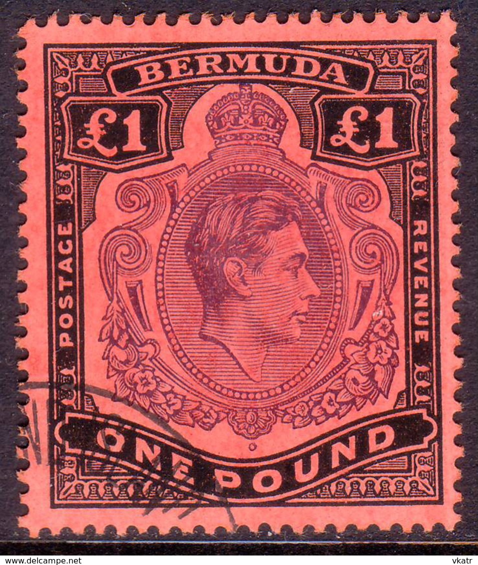 BERMUDA 1938 SG #121 £1 Perf.14 Used Purple And Black On Red CV £100.00 - Bermuda