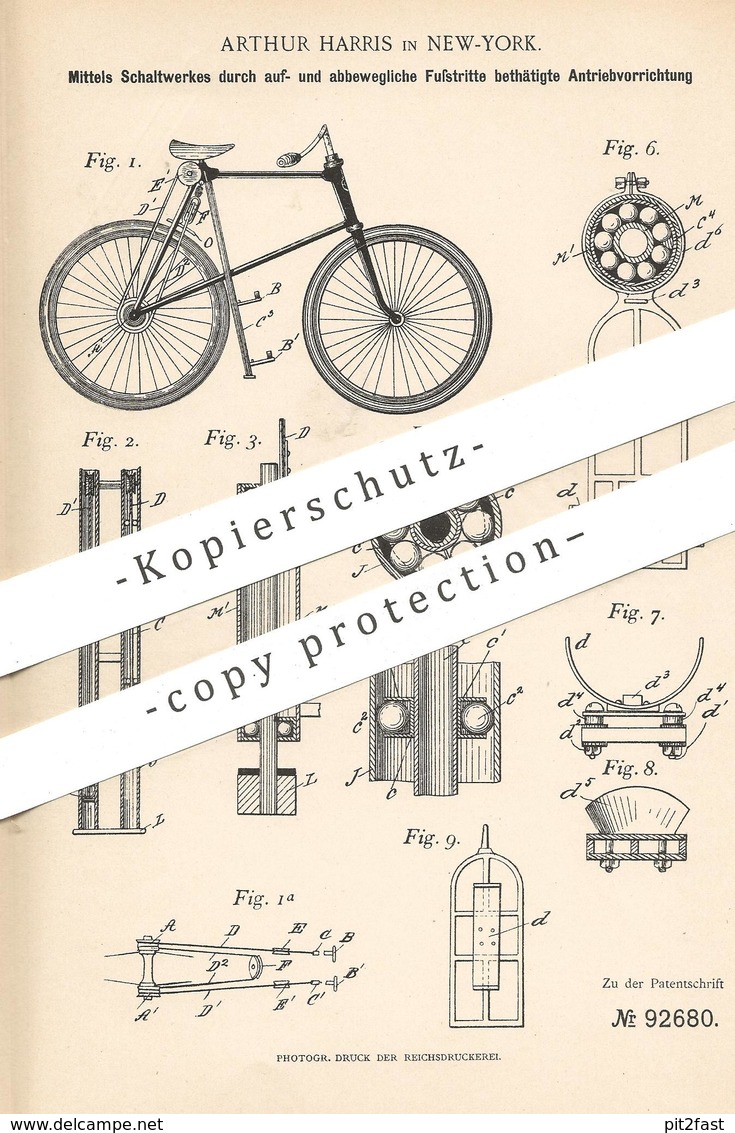 Original Patent - Arthur Harris , New York , USA , Antrieb Für Fahrräder | Fußpedale | Fahrrad - Schaltung | Schaltwerk - Historische Dokumente