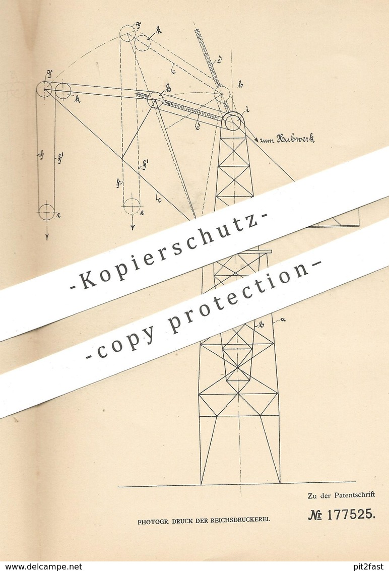 Original Patent - Ludwig Stuckenholz , Wetter / Ruhr , 1905 , Kran Mit Aufrichtbarem Ausleger | Seilzug , Aufzug , Winde - Historische Dokumente