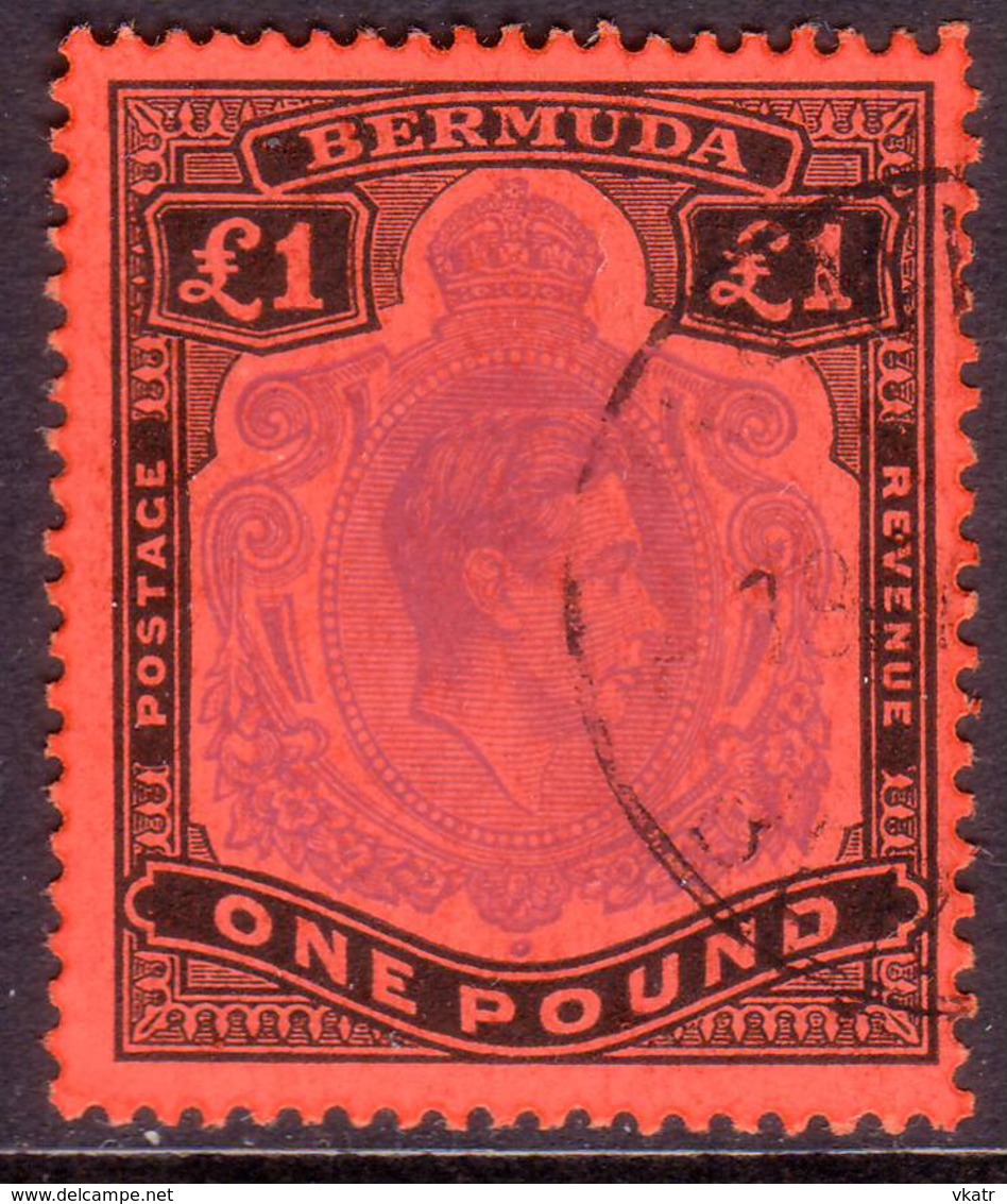 BERMUDA 1951 SG #121d £1 Perf.13 Used Violet And Black On Scarlet CV £85.00 - Bermuda
