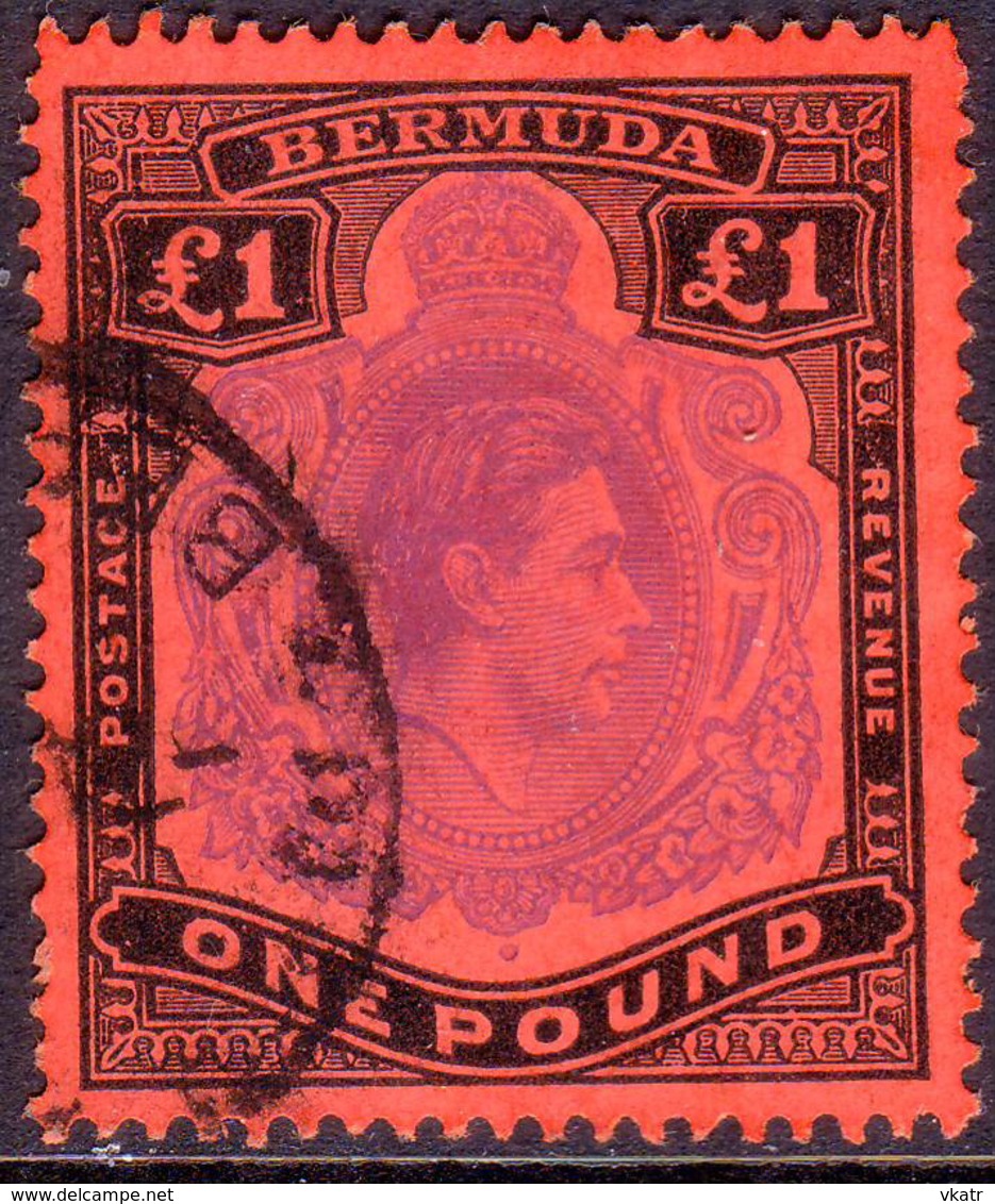 BERMUDA 1952 SG #121e £1 Perf.13 Used Bright Violet And Black On Scarlet CV £300.00 - Bermuda