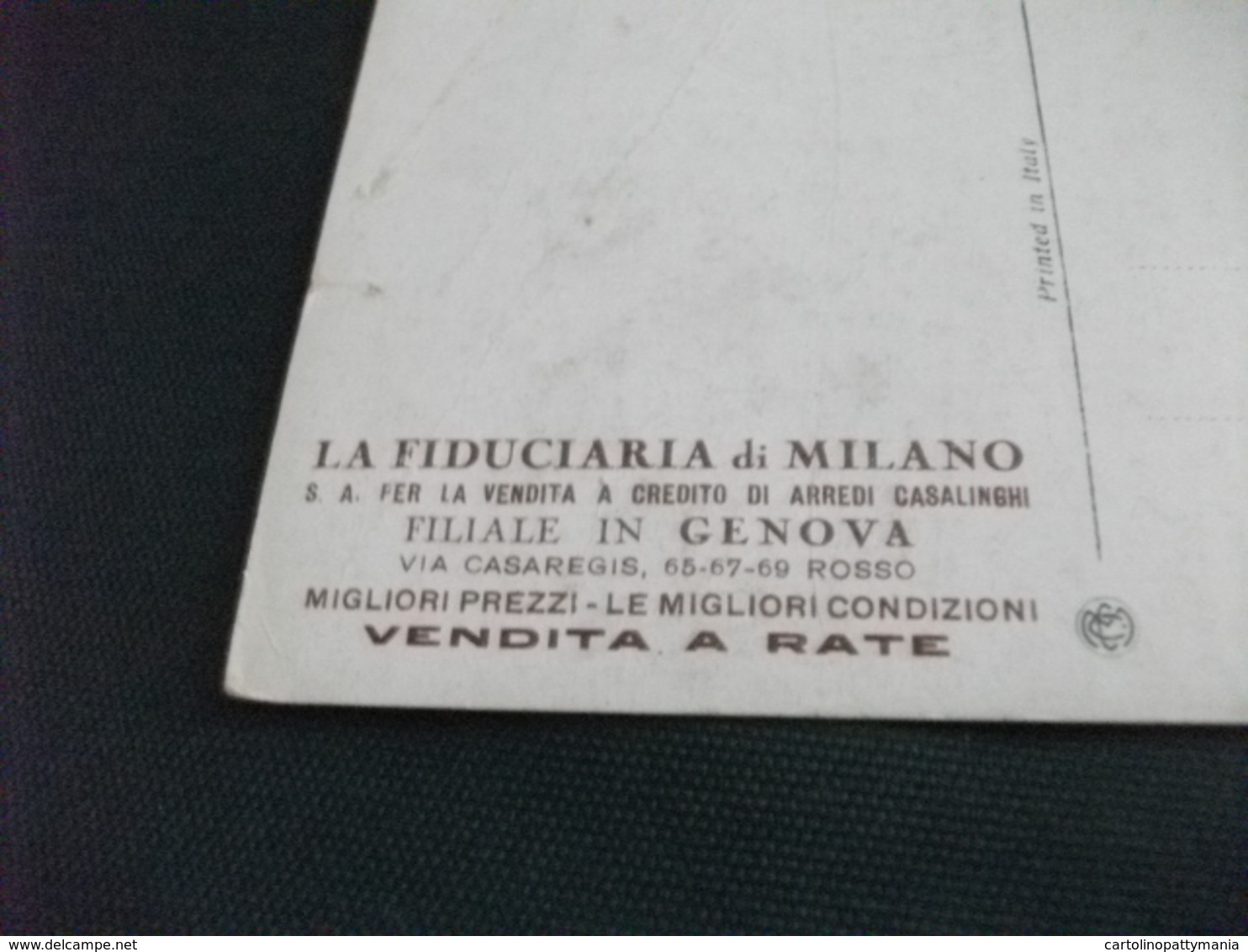 SCOGLIERA PIEGHE RETRO PUBBLICITARIA LA FIDUCIARIA DI MILANO FILIALE DI GENOVA - Pubblicitari