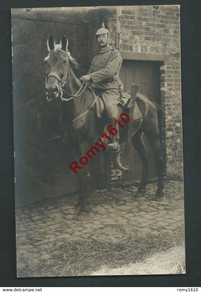 Photo-Carte. Hombourg - Soldats Allemands, Casque à Pointe, Superbe Cavalier Sur Sa Monture. Guerre 1914-18. - Blieberg