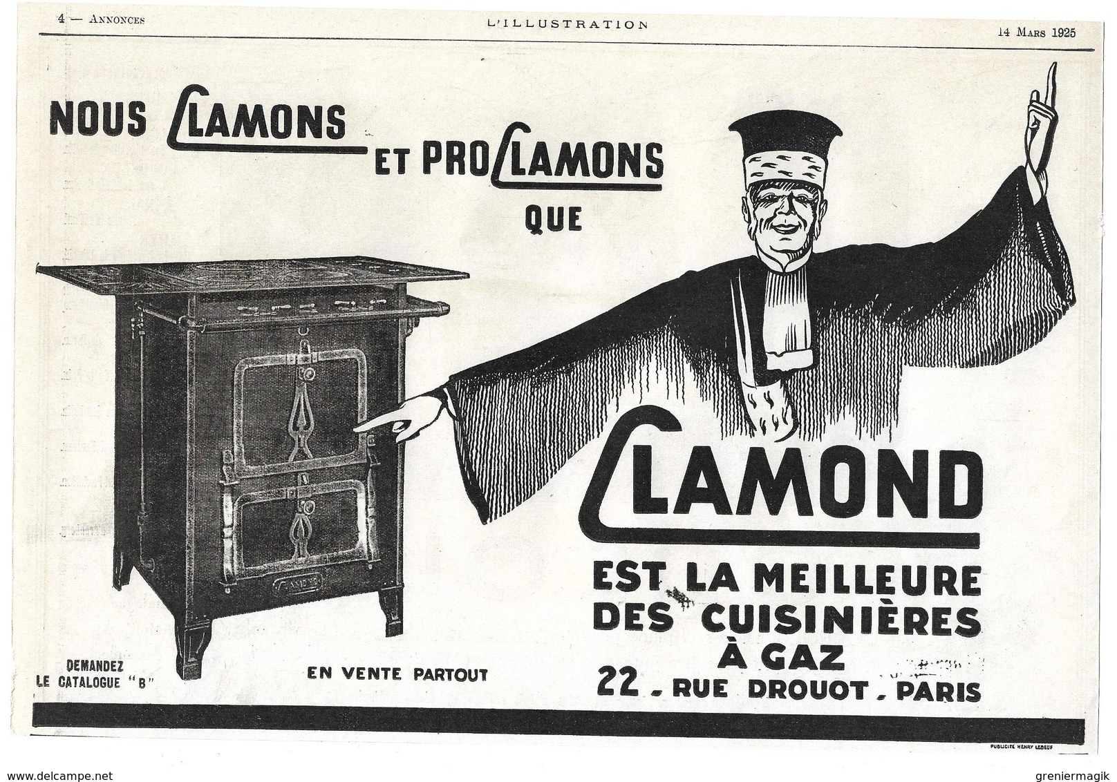 1925 Cuisinière Clamond 22 Rue Drouot Paris - Publicité Cuisinières à Gaz (Avocat) - Piano Pneumatique Odeola - Publicités