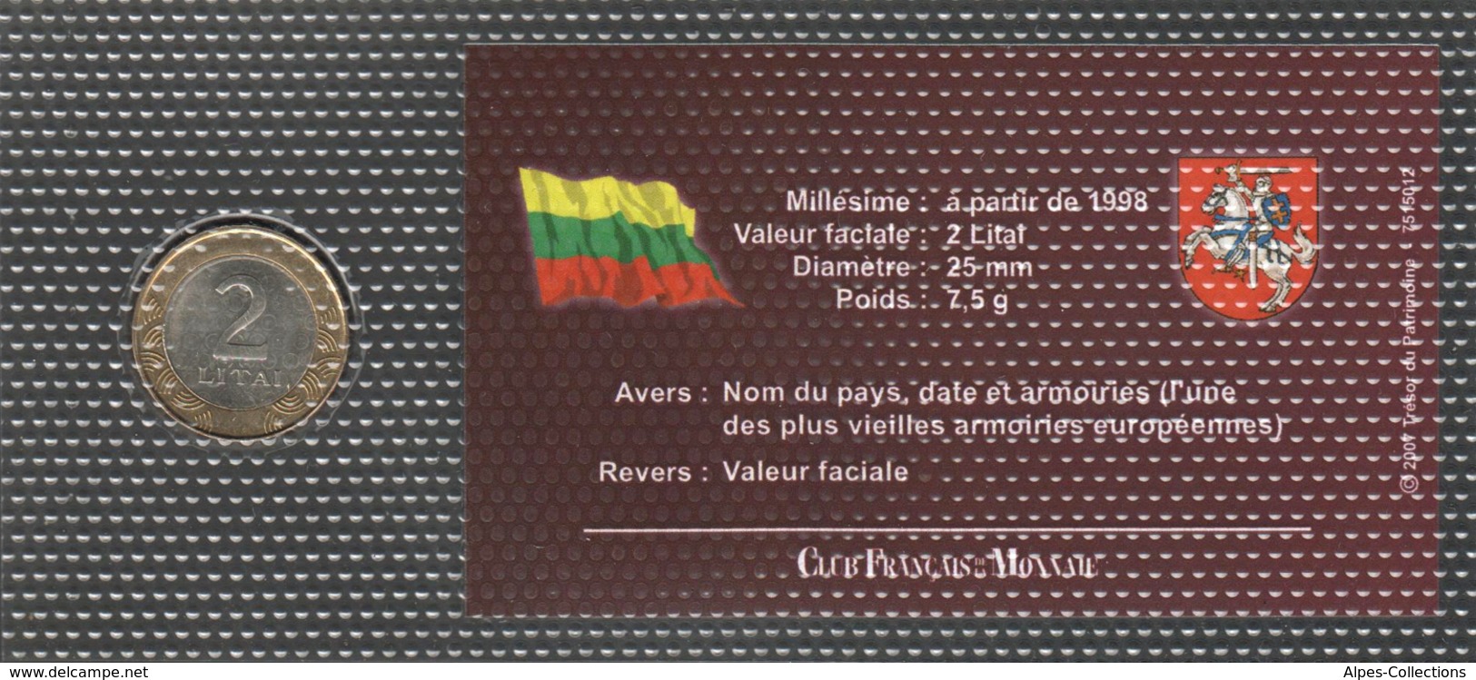 LTU112 - LITUANIE - MONNAIES BICOLORES LES PLUS RARES - 2 Litai - 2002 - Lituania