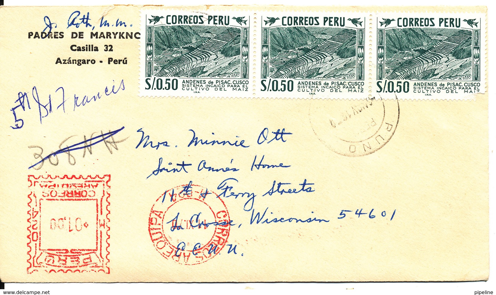 Peru Cover Sent To USA 11-11-1979 With Stamps And Meter Cancel (1 Of The Stamps Is Damaged) - Peru