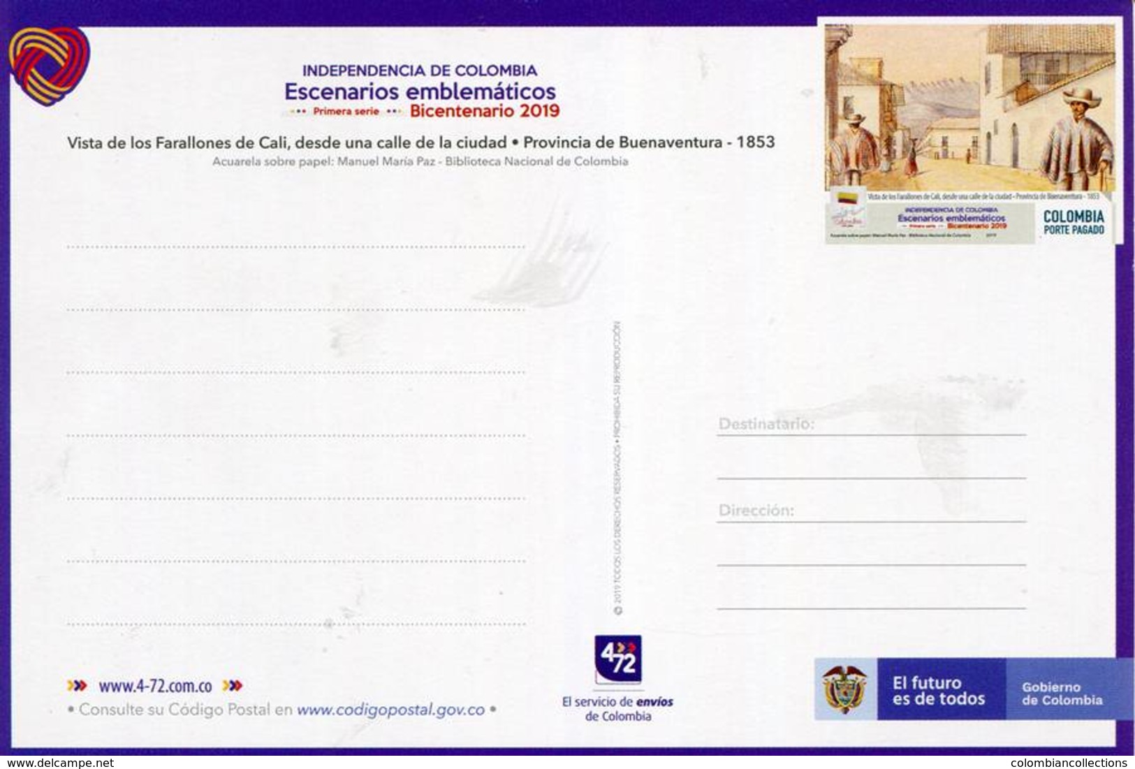 Lote PEP1341, Colombia, 2019, Entero Postal, Postcard, Historia, History, Cali, Mountain - Colombia