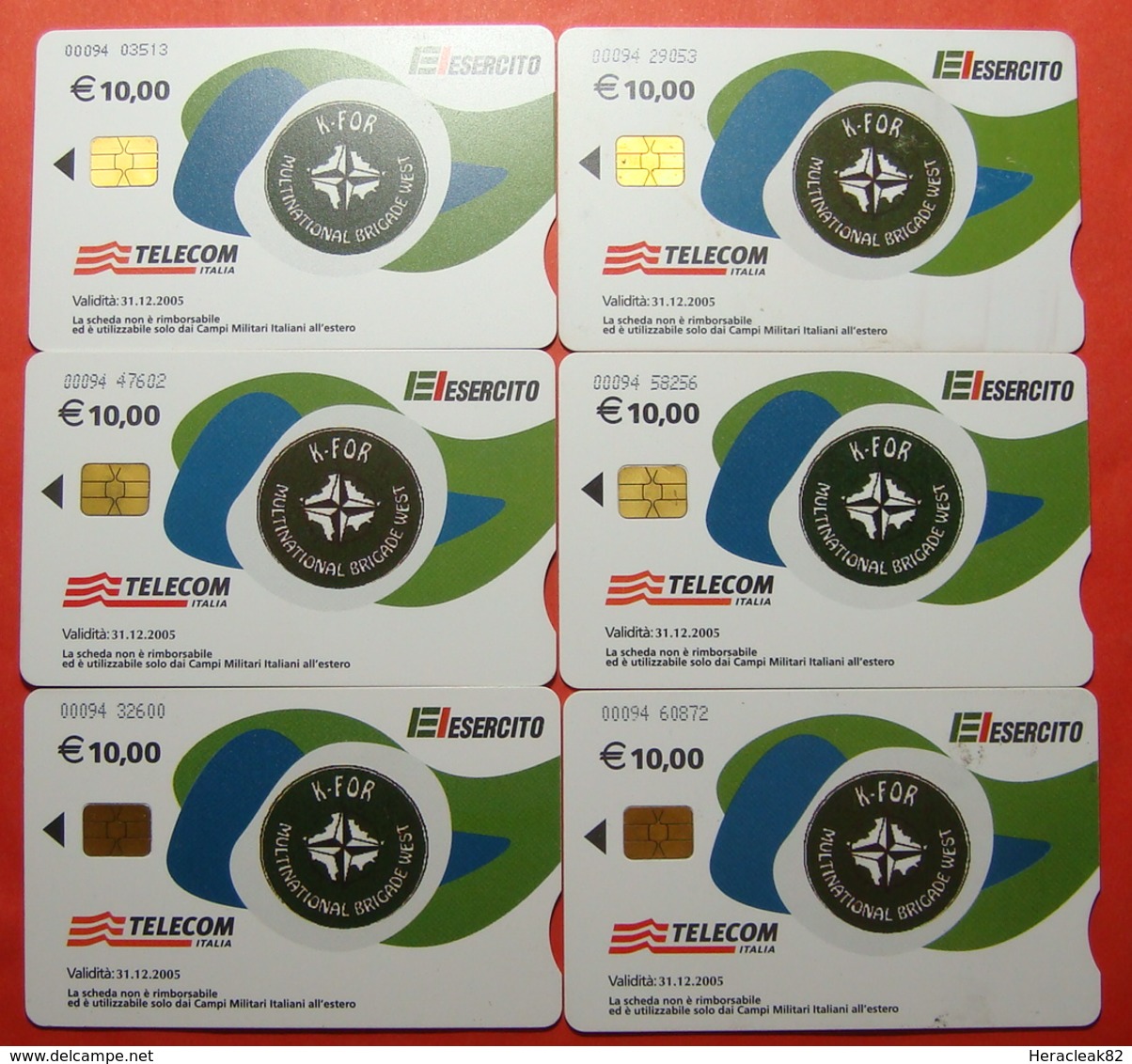 Serie 00094-03 0,2,3,4,5,65Italian Army In Kosovo Chip Phone CARD 10 Euro Used Operator TELECOM ITALIA *M. B. WEST KFOR* - Kosovo