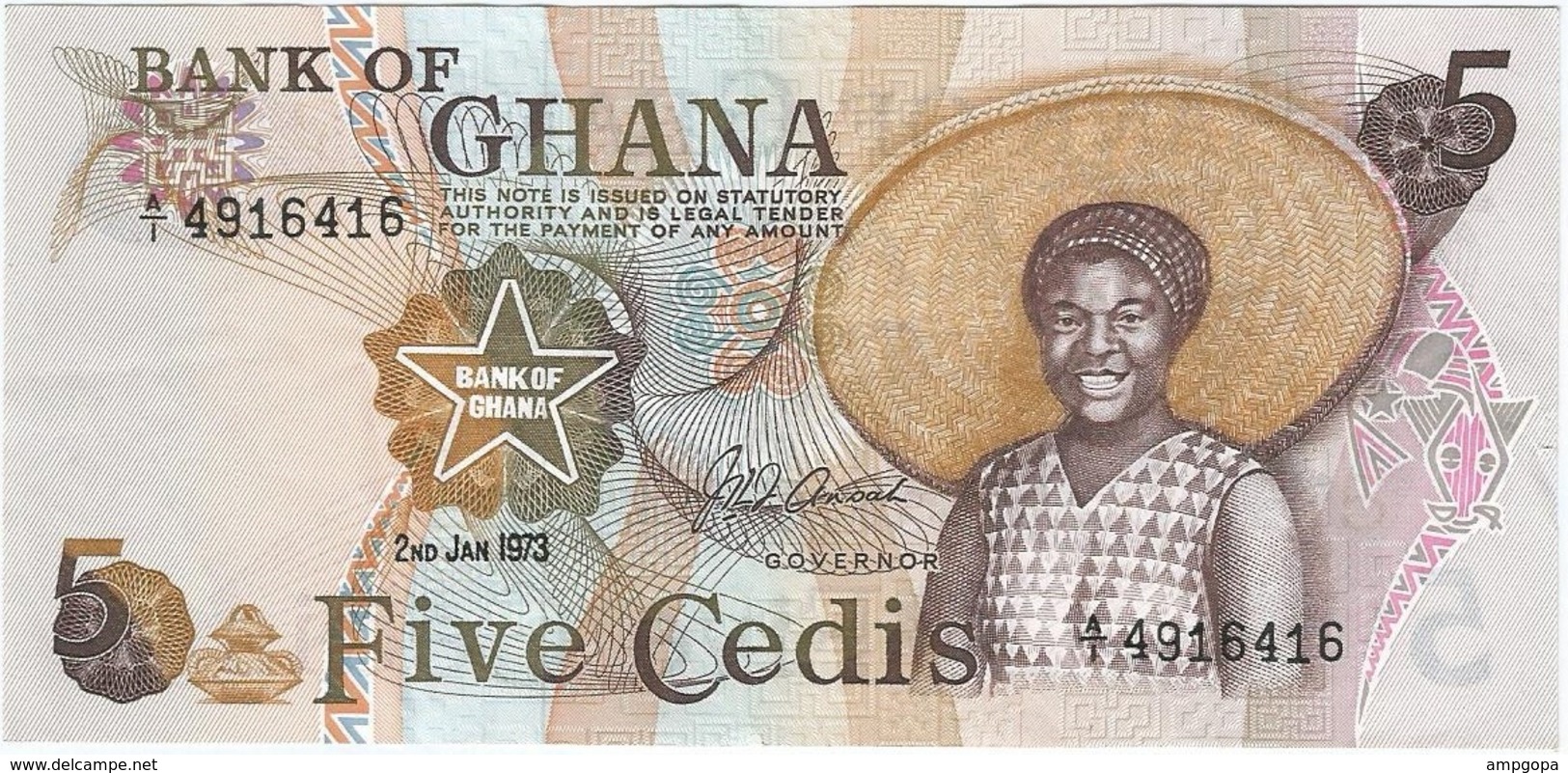 Ghana 5 Cedis 2-1-1973 Pk 15 A.1 UNC - Ghana