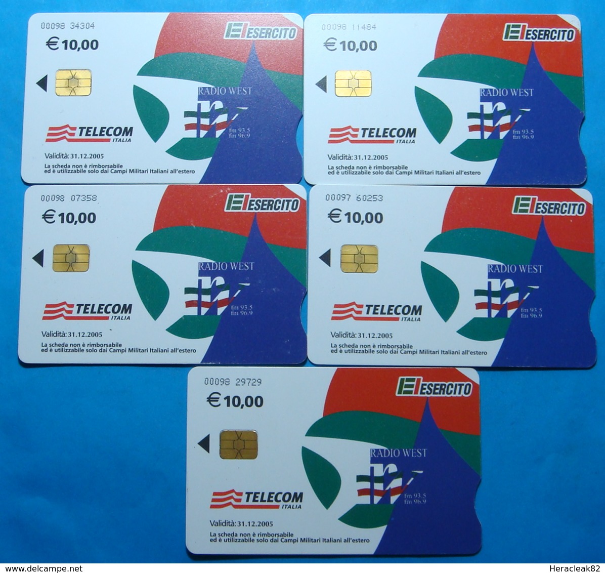 Serie 00098-0,1,2,3,6, Italian Army In Kosovo Lot 5 Chip Phone CARDS 10 Euro Used Operator TELECOM ITALIA *RADIO WEST* - Kosovo