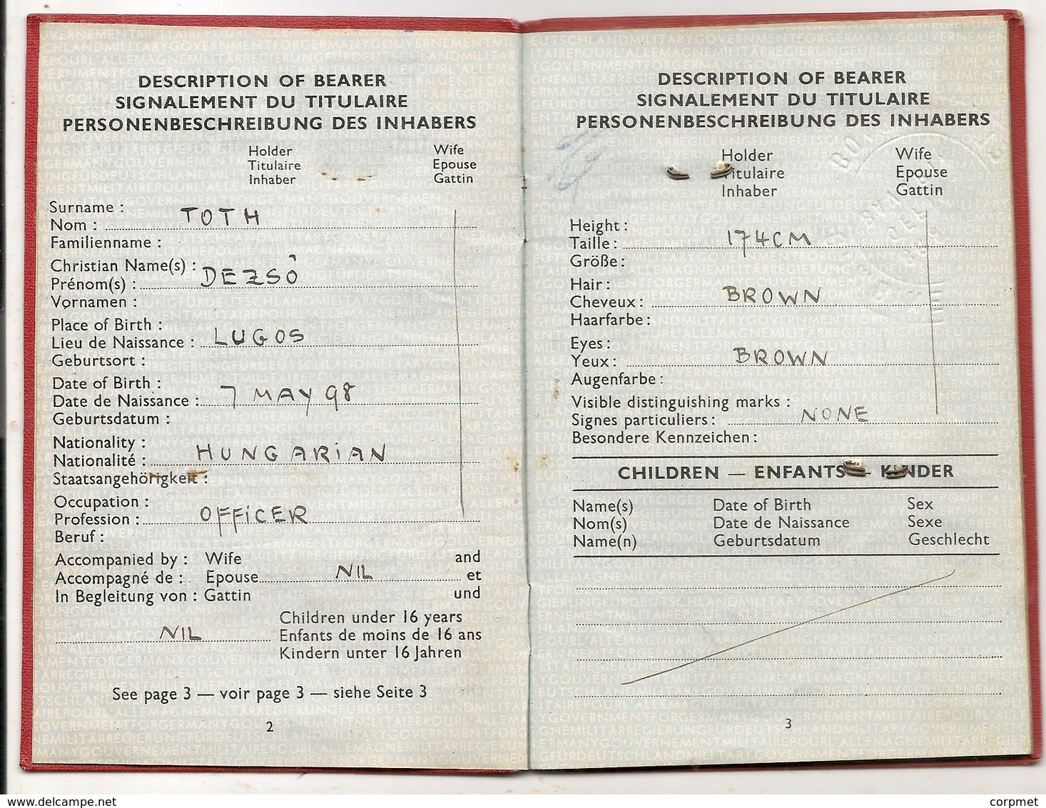 MILITARY GOVERNMENT FOR GERMANY 1949 -PASSPORT - PASSEPORT For Hungarian TOTH DEZSO Exit Permit To ARGENTINA -NOT COMMON - Historische Dokumente