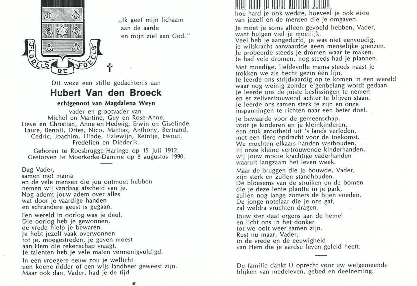 Doodsprentje Hubert VAN DEN BROECK - °in  ROESBRUGGE-HARINGE 1912- + 1992 - Religion & Esotérisme