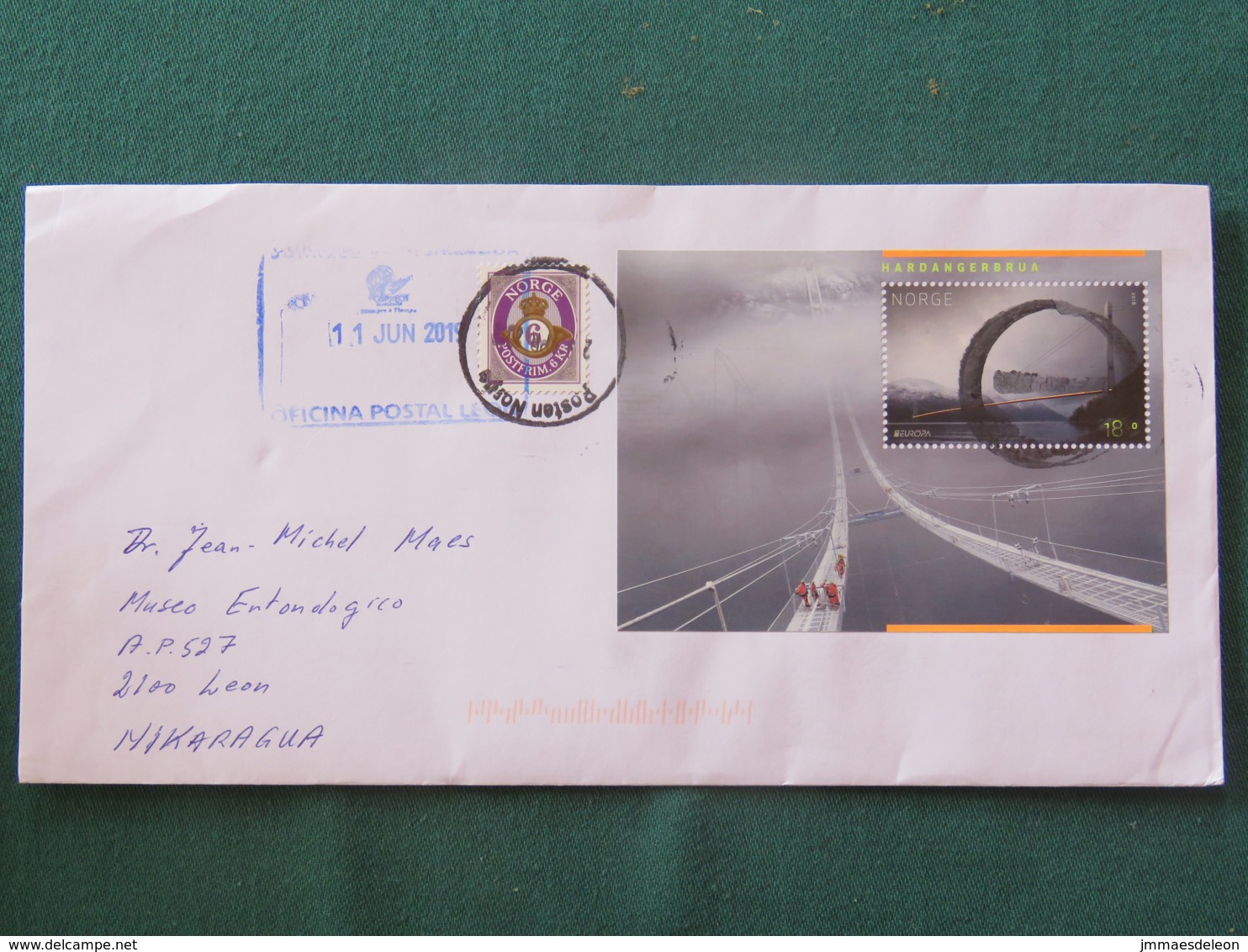 Norway 2019 Cover To Nicaragua - Bridge S.s. - Post Horn - Storia Postale