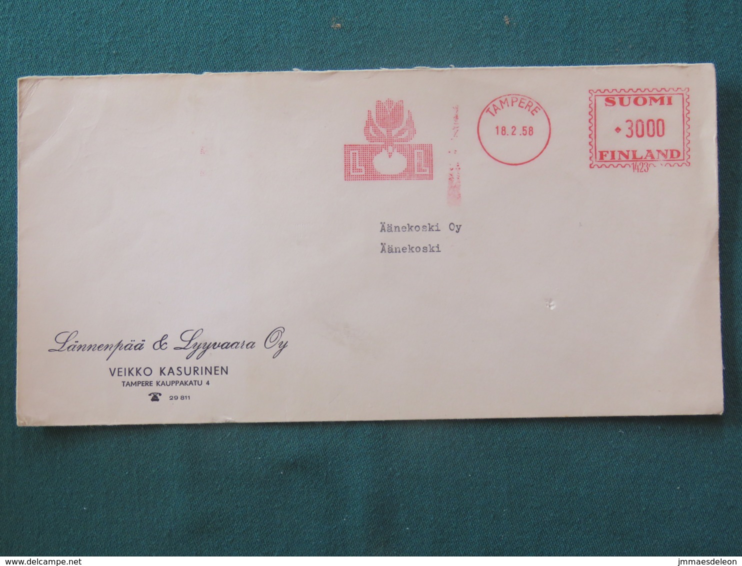 Finland 1958 Cover Tampere To Aanekoski - Machine Franking - Flower Cancel - Covers & Documents