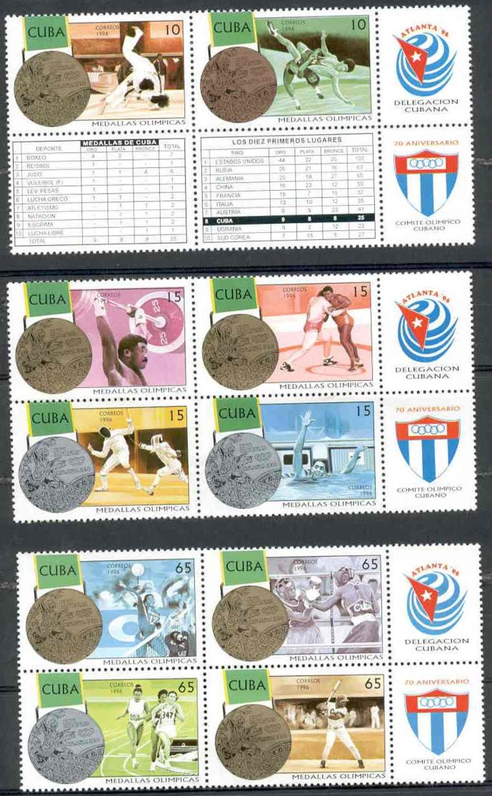 Cuba 1996 Medals Won At 1996 Summer Olympic Games, Atlanta MNH Scott 3785-3787 Value $6.00 - Natación