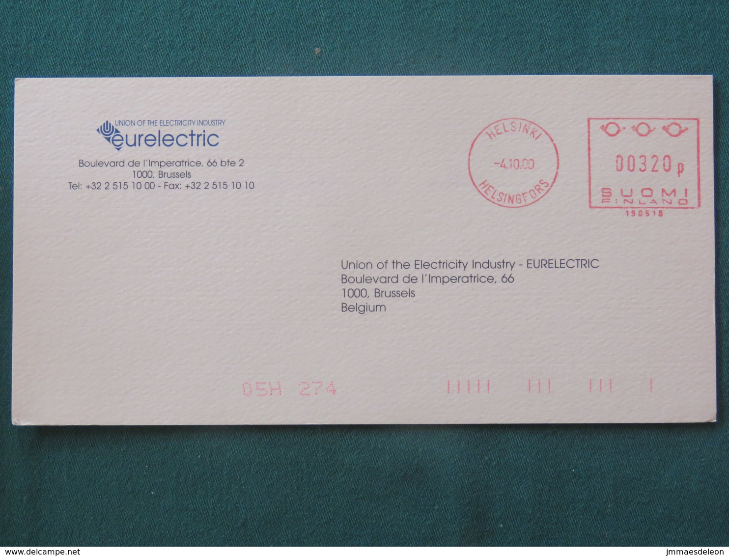 Finland 2000 Postcard Helsinki To Belgium - Machine Franking - Electricity - Brieven En Documenten