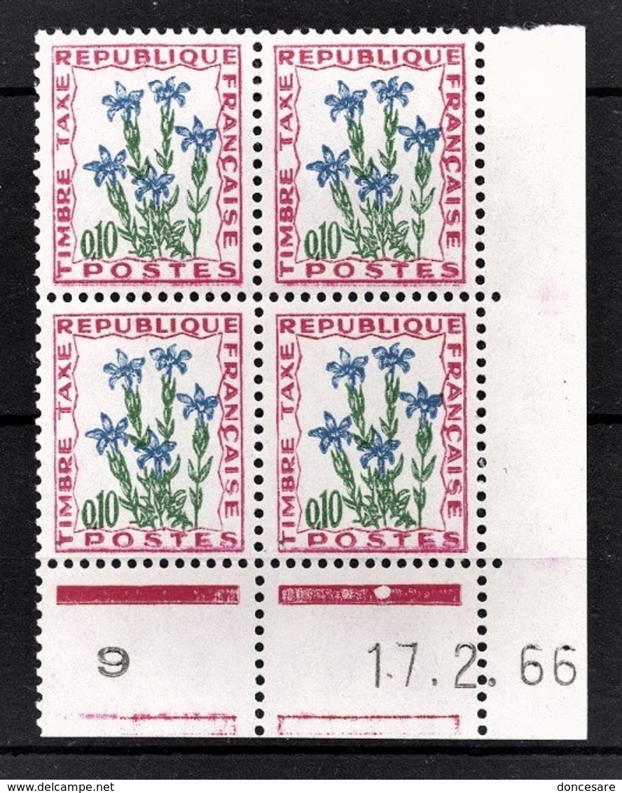 FRANCE 1960 / 1983 - BLOC DE 4 TT / Y.T. N° 96  - COIN DE FEUILLE / DATE / NEUFS** - Segnatasse