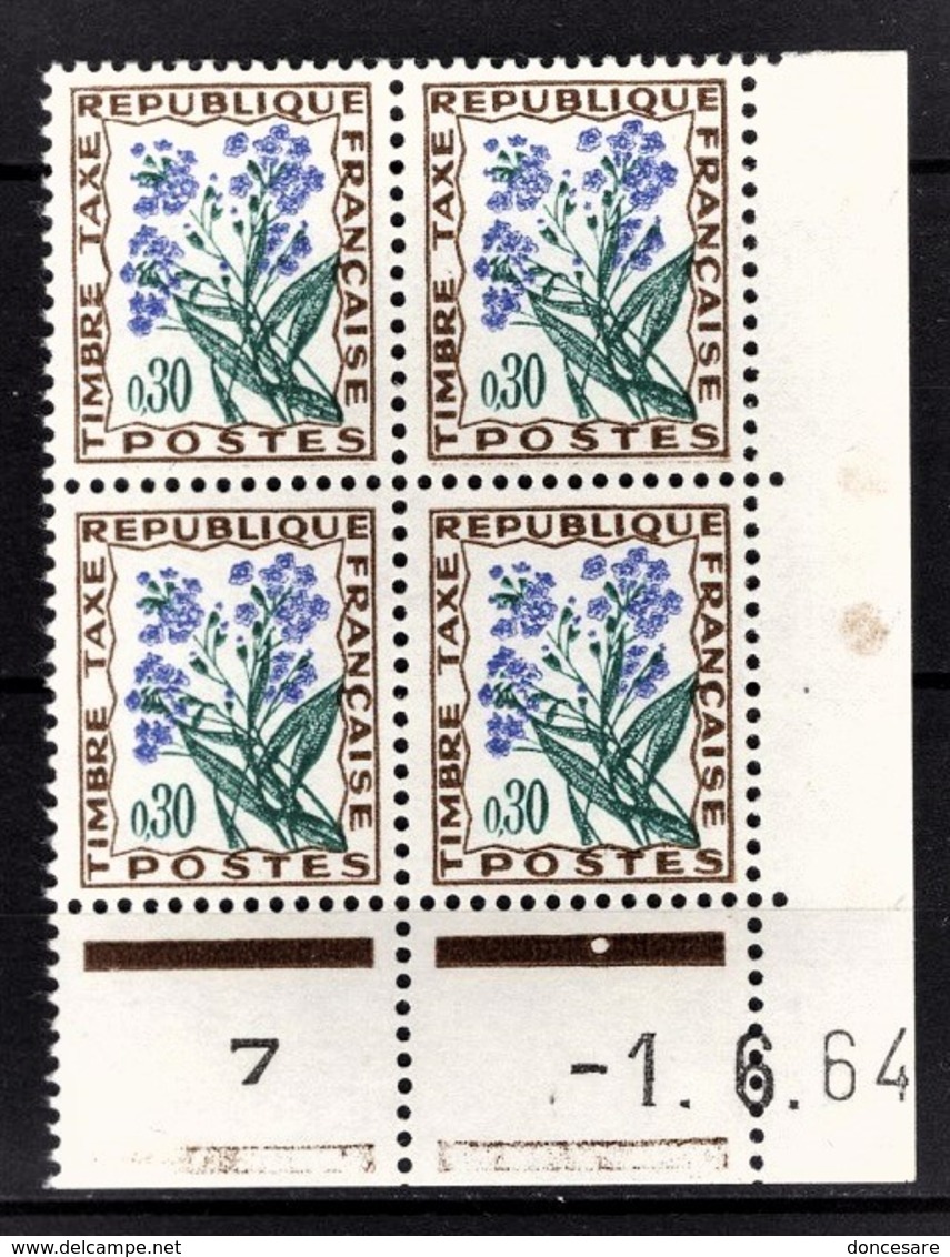 FRANCE 1960 / 1983 - BLOC DE 4 TT / Y.T. N° 99  - COIN DE FEUILLE / DATE / NEUFS** - Postage Due