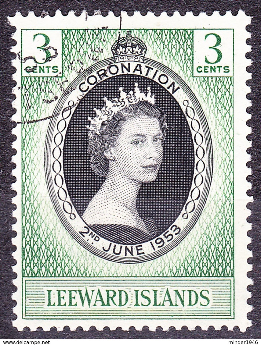 LEEWARD ISLANDS 1953 3c Black & Green Coronation SG125 FU - Leeward  Islands