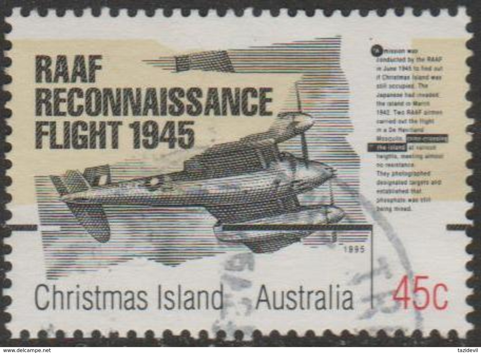 CHRISTMAS ISLAND - USED 1995 45c 50th Anniversary End World War II - RAAF Reconnaissance Flight - Aircraft - Christmas Island