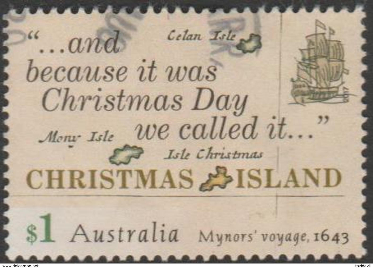 CHRISTMAS ISLAND - USED 2017 $1.00 Early Voyages "Royal Mary" 1643 - Christmas Island