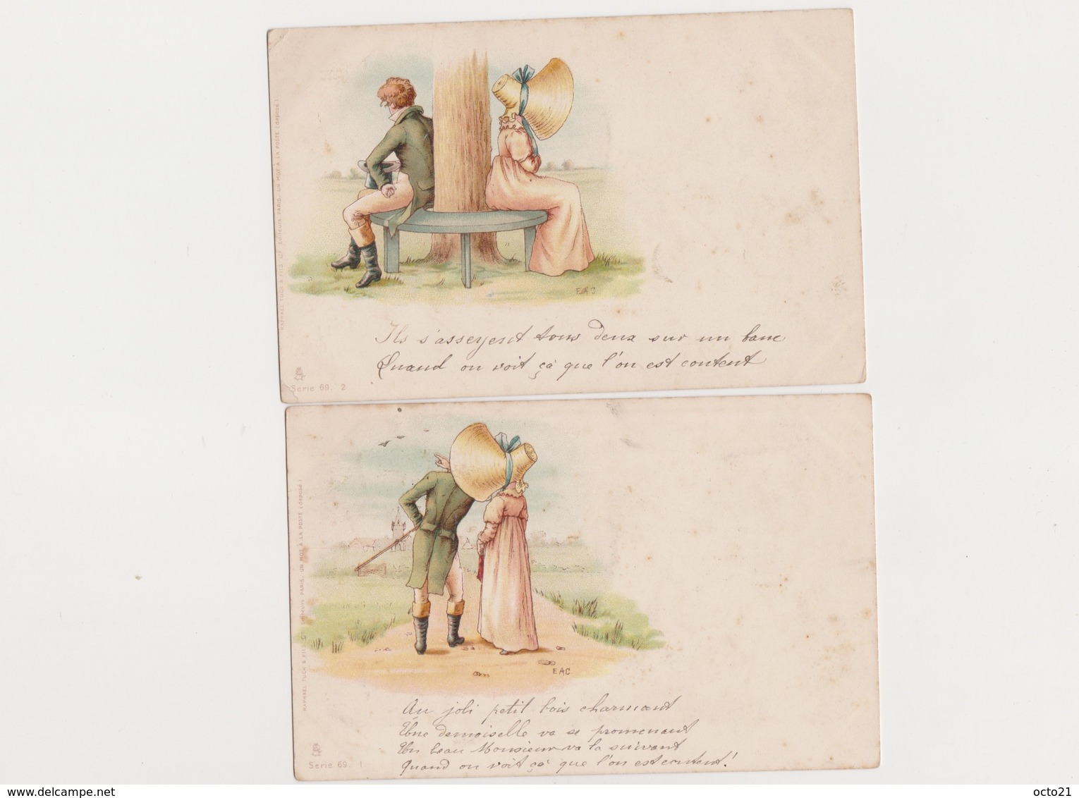 3 Cartes Fantaisie  / Couple ; Grand Chapeau - Couples