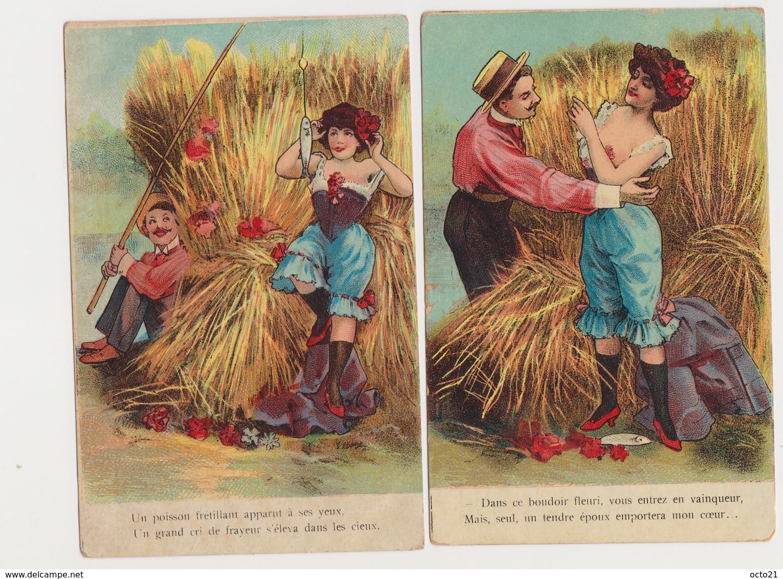 2 Cartes Fantaisie  Humoristiques  / Couple  Dans Des Bottes De Paille - Couples