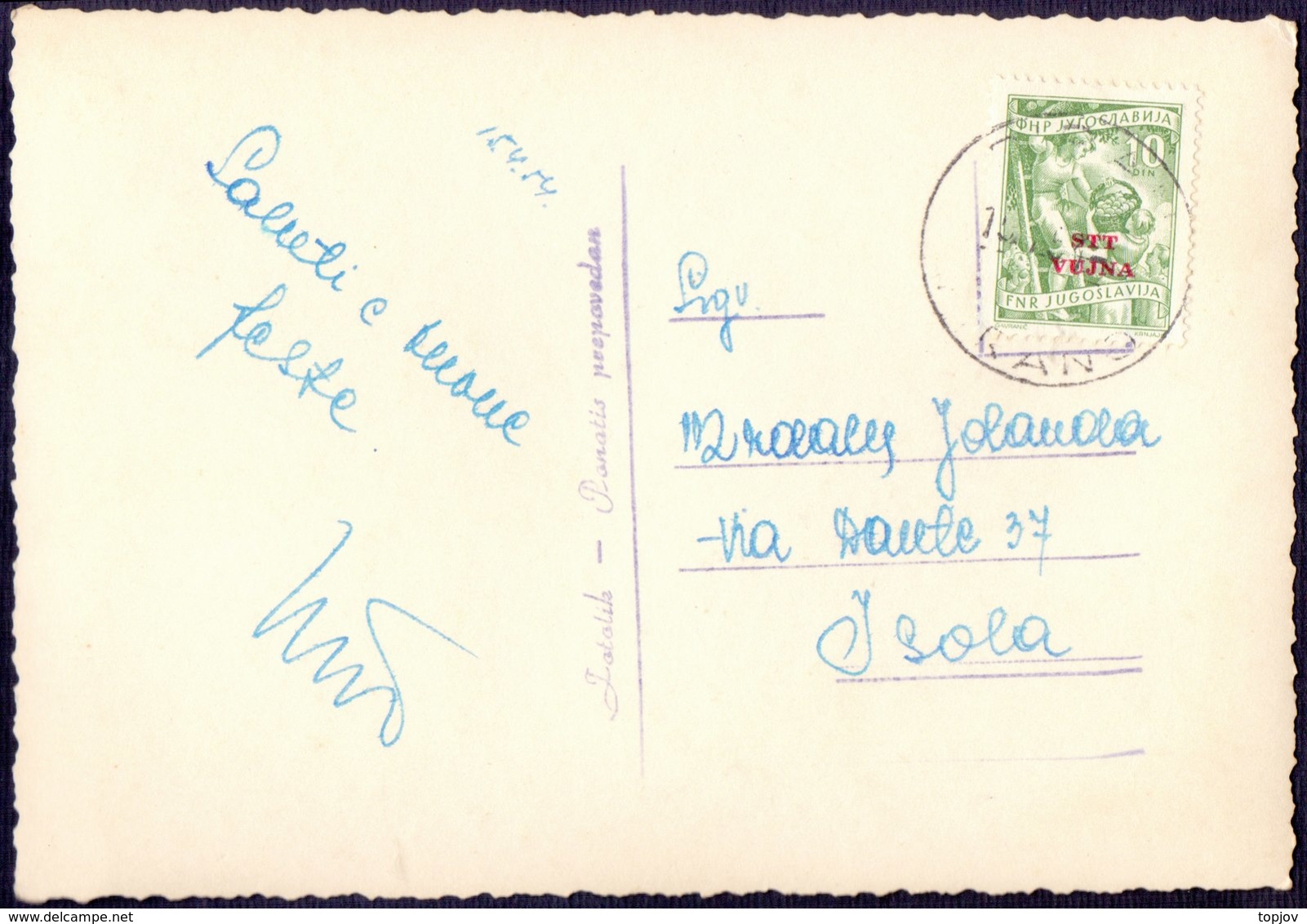 SLOVENIA - TRIESTE  ZONA B - PIRANO - STT VUJNA - Picking Fruit - 15.4.1954. - Poststempel