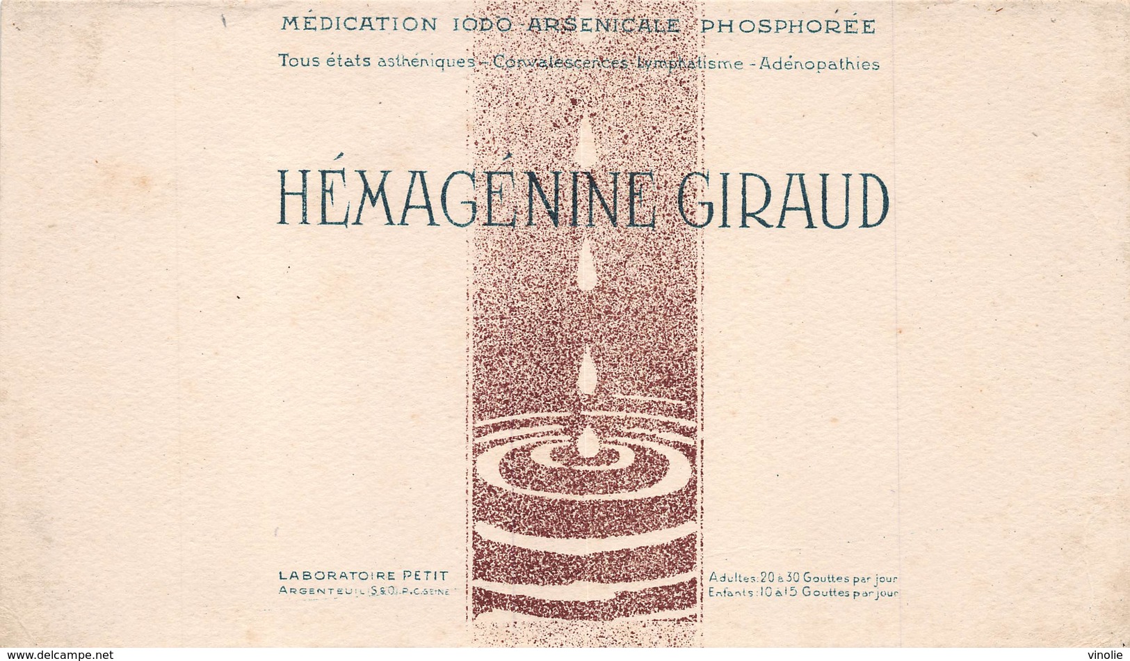 VP-GF.19 -.251  : BUVARD. HEMAGENINE GIRAUD  LABORATOIRE PETIT A ARGNETEUIL. VAL D'OISE. - Chemist's