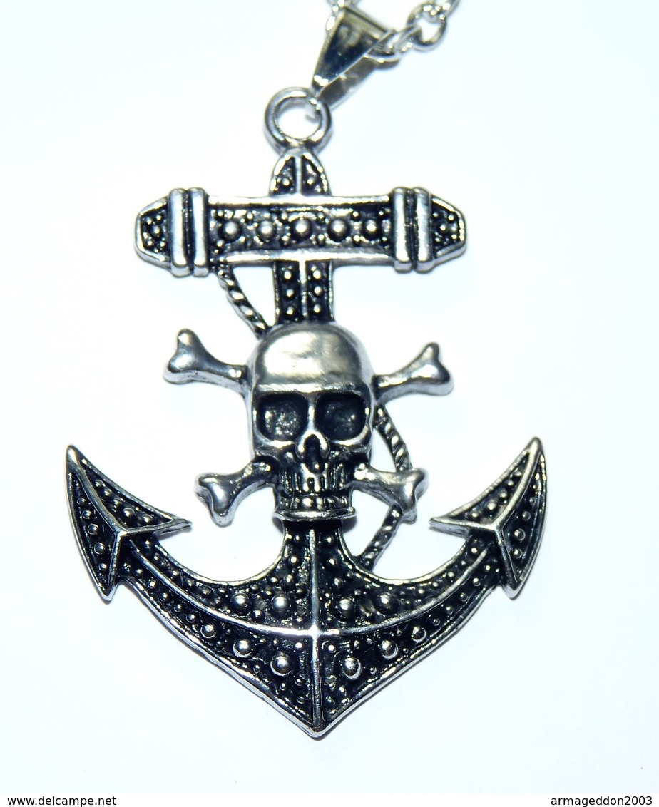 SUPERBE CHAINE ET PENDENTIF ANCRE MARINE TETE DE MORT   // NEUVE - Colliers/Chaînes