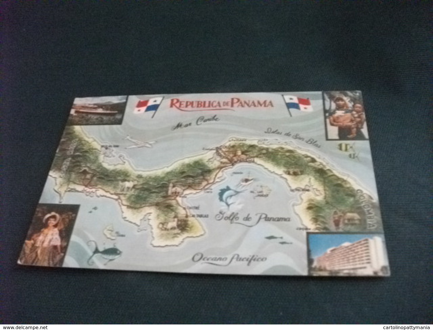 CARTA GEOGRAFICA REPUBBLICA DI PANAMA AEREO PESCI NAVE SHIP COSTUMI VEDUTINE - Carte Geografiche