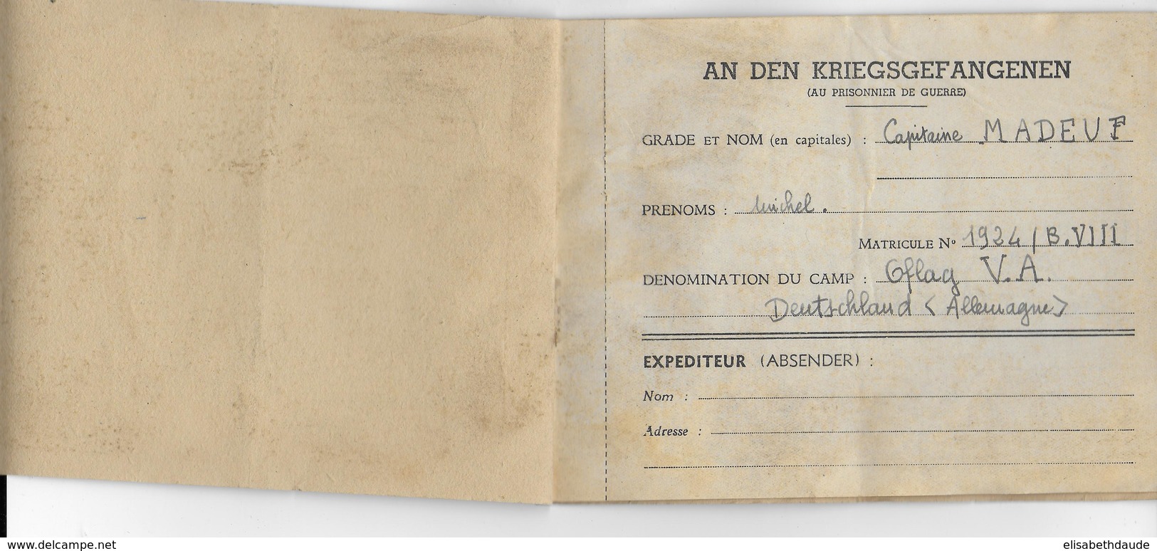 1940/1945 - CARNET D'ETIQUETTES GOMMEES Pour COLIS Aux PRISONNIERS DE GUERRE ! - Guerre De 1939-45