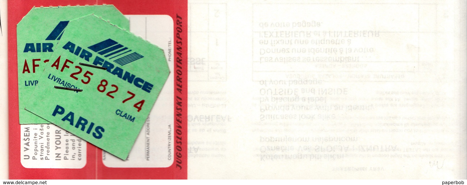 JAT YUGOSLAVIA 1988 AIRPLANE TICKET TO FRANCE - Europa