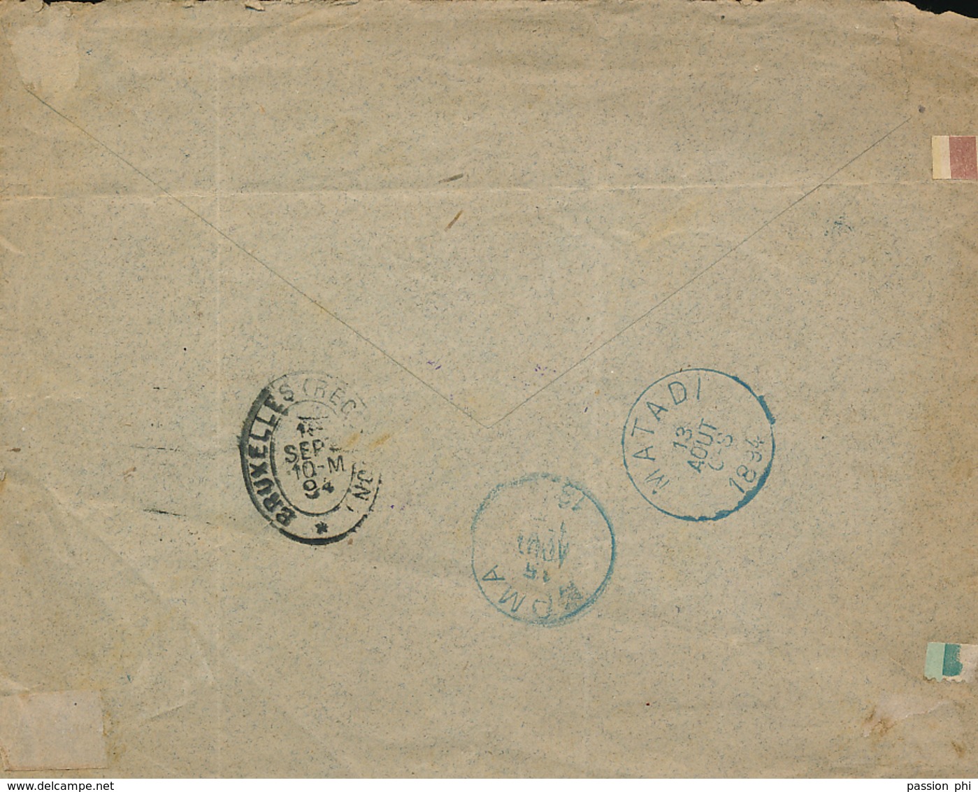 BELGIAN CONGO 1886/1887  ISSUES REGISTERED COVER FROM MATADI 13.08.1894 TO BRUSSELS FRANKING 1FR (50C + REGISTERED 50C) - 1884-1894