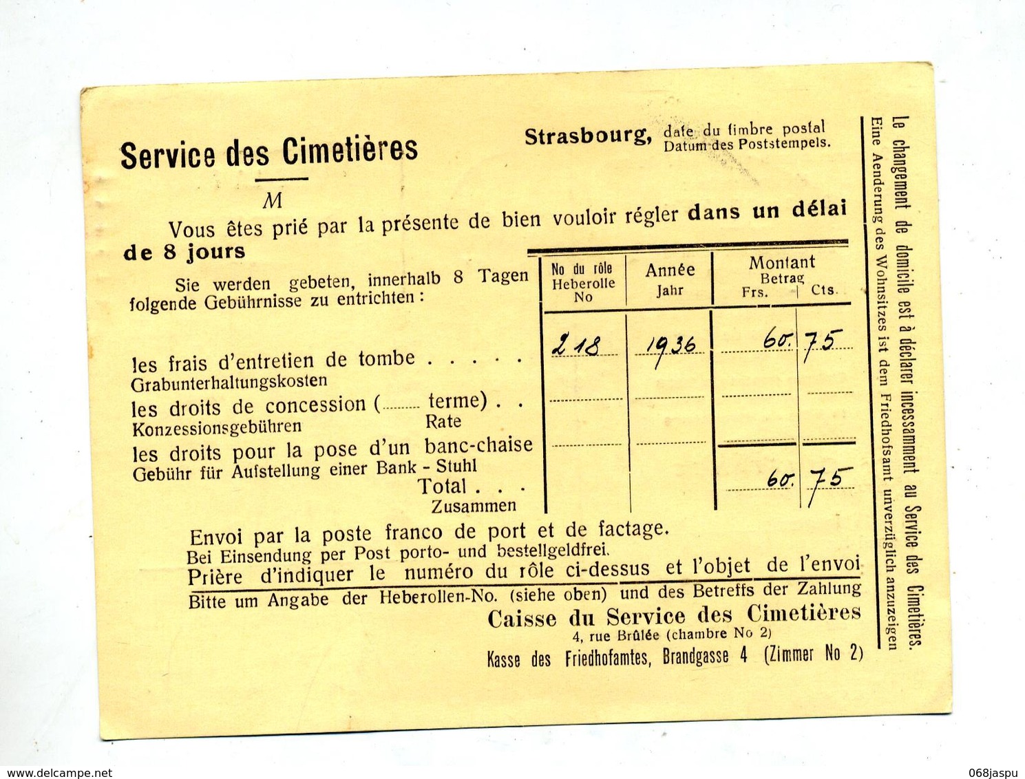 Carte Flamme Strasbourg Foire Sur Velay + Timbre Fiscal  Service Cimetiere - Oblitérations Mécaniques (flammes)