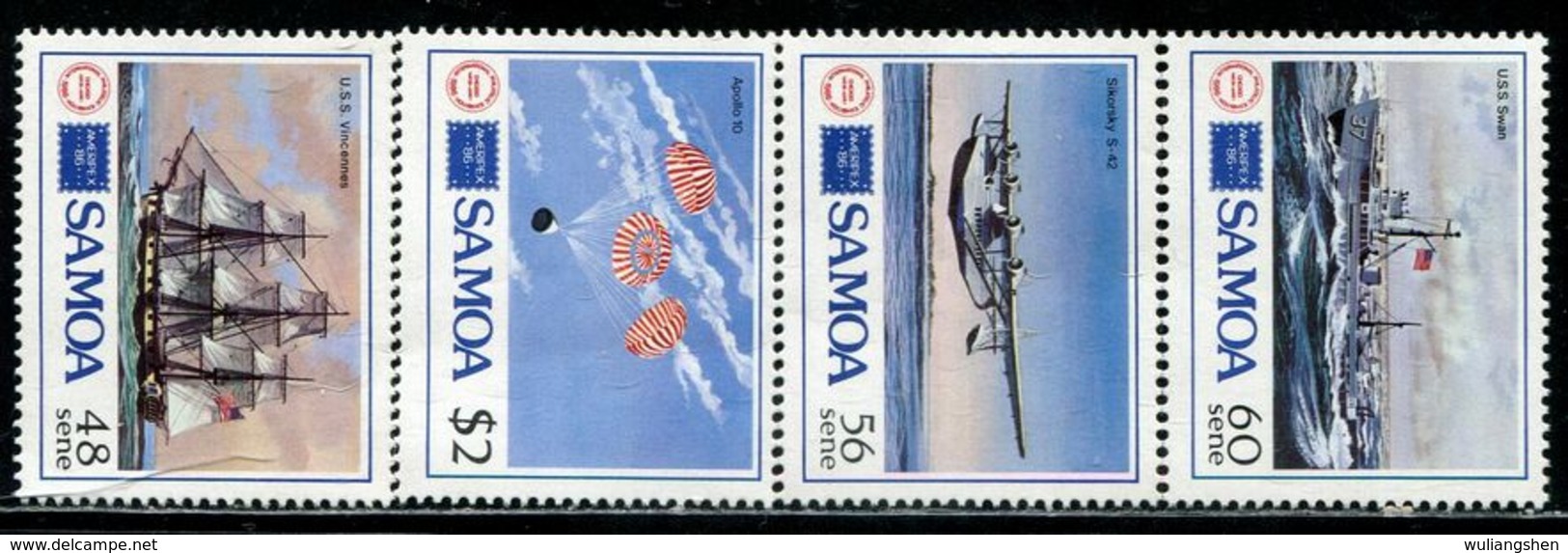 AF0893 Samoa 1986 Aircraft And Ships 4V MNH - Samoa