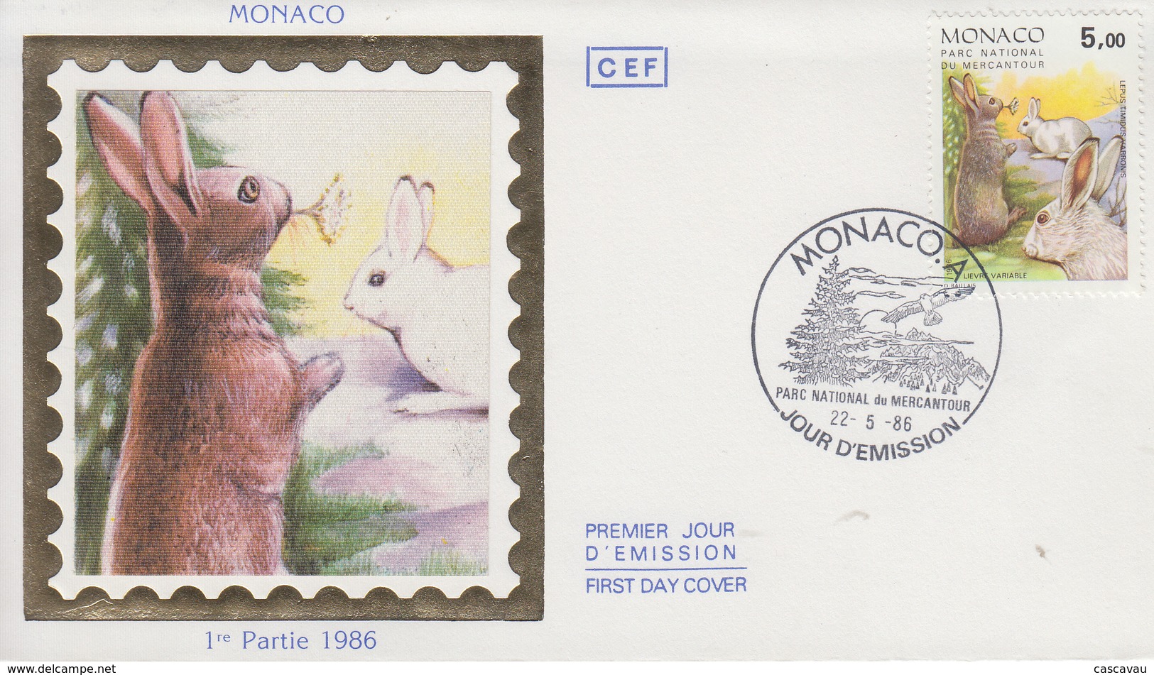 Enveloppe  FDC   1er  Jour    MONACO   Parc  National  Du  Mercantour    Liévre   1986 - Konijnen