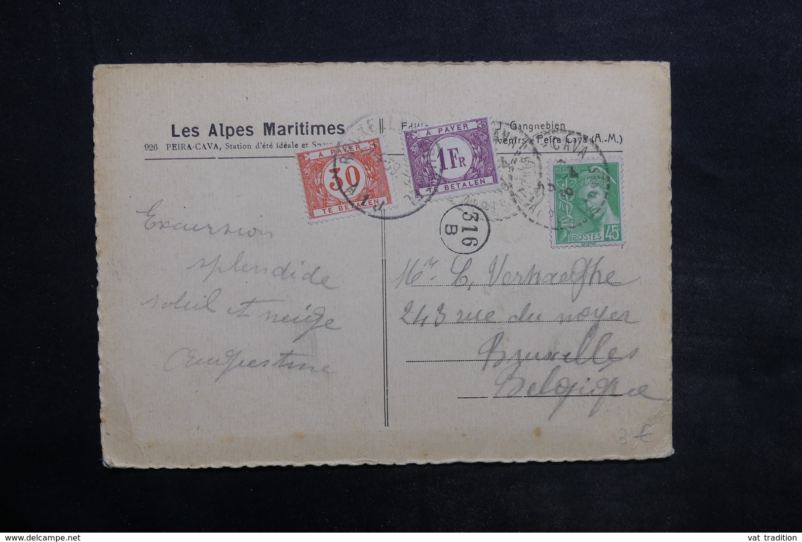 BELGIQUE - Taxes De Bruxelles Sur Carte Postale De France En 1939 - L 35050 - Briefe U. Dokumente