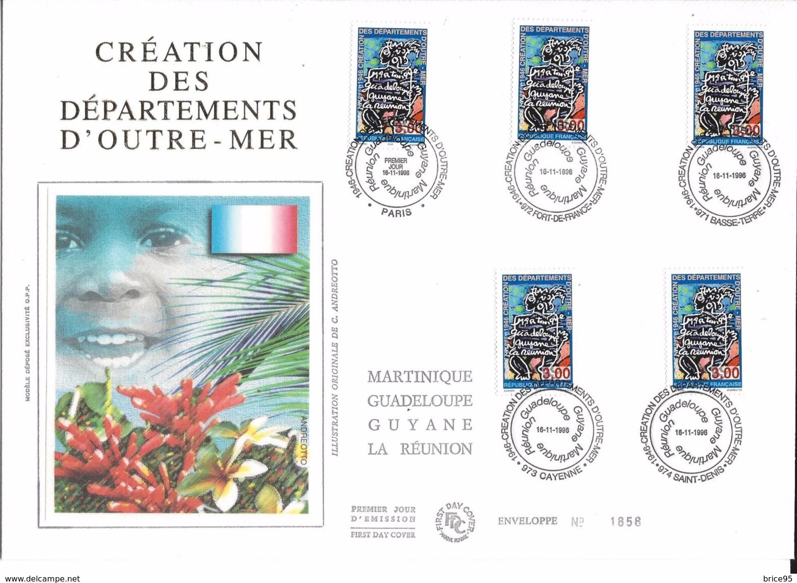 France FDC - Création Des Départements D'Outre Mer - Grand Format - 1996 - 1990-1999