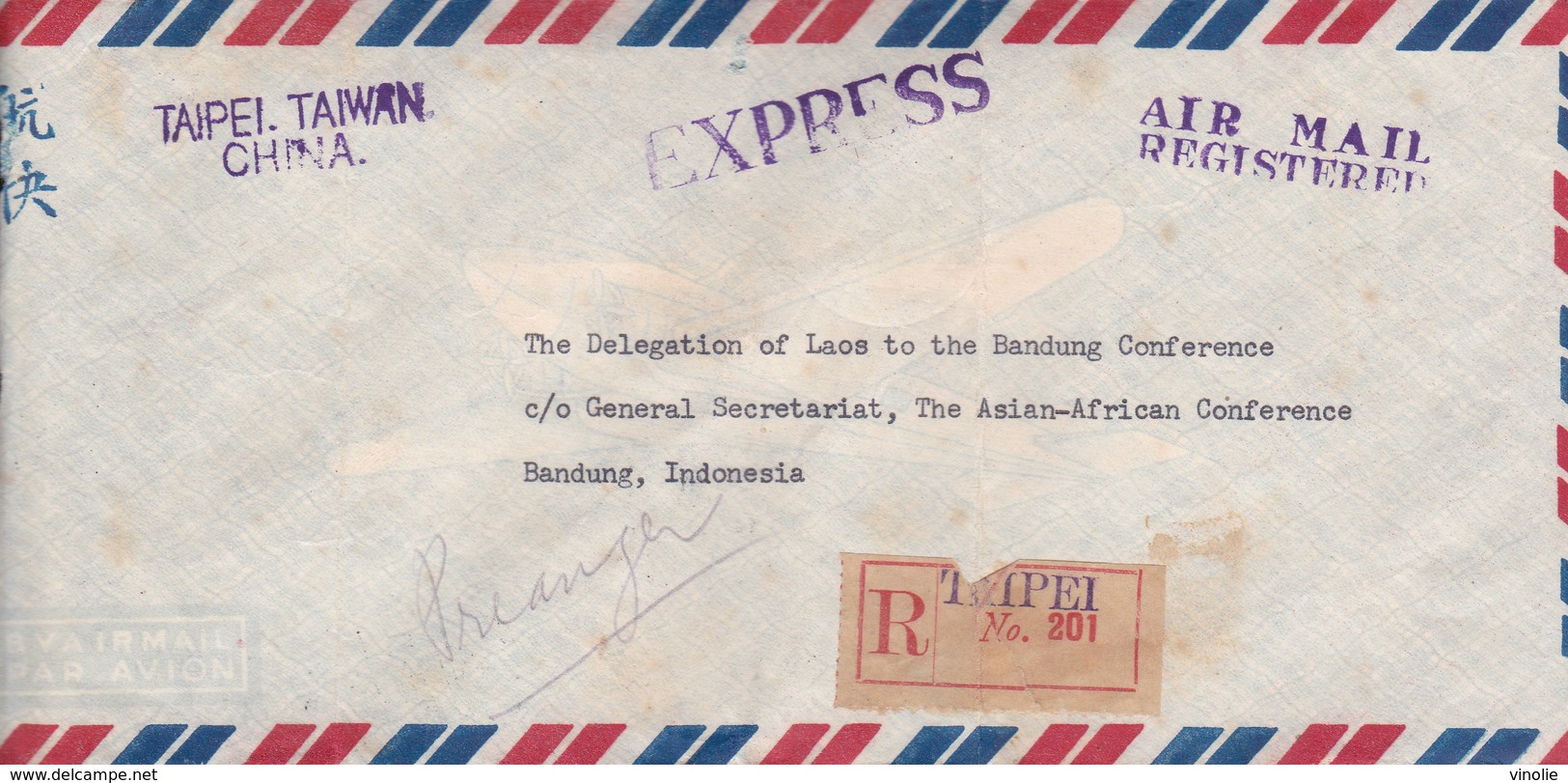 VP-GF 19-286 : LETTRE RECOMMANDEE  REGISTERED AIR MAIL TAIPEI TAIWAN CHINA  ARRIVEE A BANDUNG LE 22 AVRIL  1955 - Briefe U. Dokumente