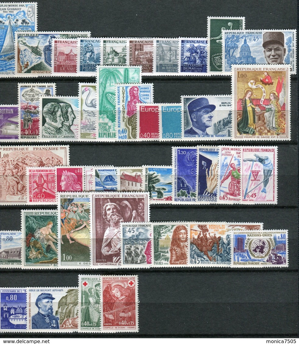 FRANCE POSTE : ANNEE  1970 , 42  TIMBRES  NEUFS  SANS  TRACE  DE  CHARNIERE . - 1970-1979