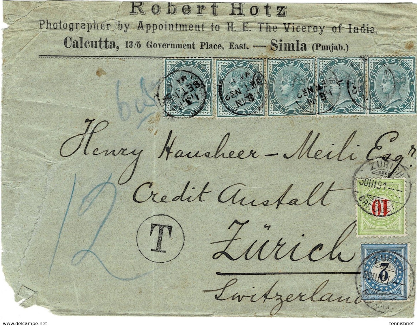 1891, Blau + Grüne Poertomarken, Brief Aus Indien   #a471 - Portomarken